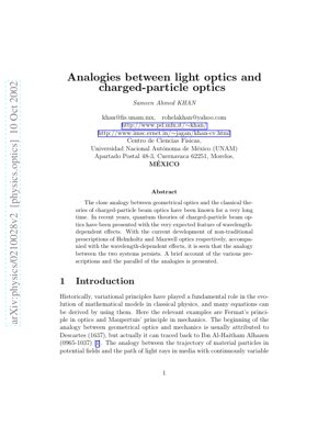 PDF Document Cover - Analogies Between Light Optics and Charged-Particle Optics: A Quantum Perspective